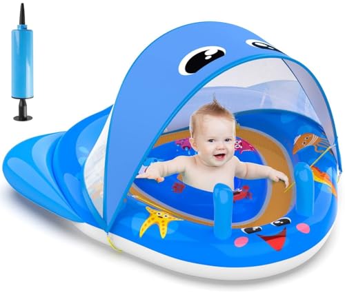 KAHEIGN Bouée de Piscine pour Bébé avec Auvent, 120CM x 105CM Bouée Gonflable pour Bébé...