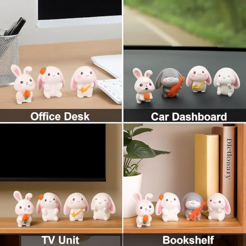Image of 4 Pcs Cute Rabbit Miniature Figurines Set for Home Decor, Office Desk, Car Dashboard & Bookshelf Decoration | Kawaii Bunny Toy Gift for Kids & Room Decor (Rabbit)