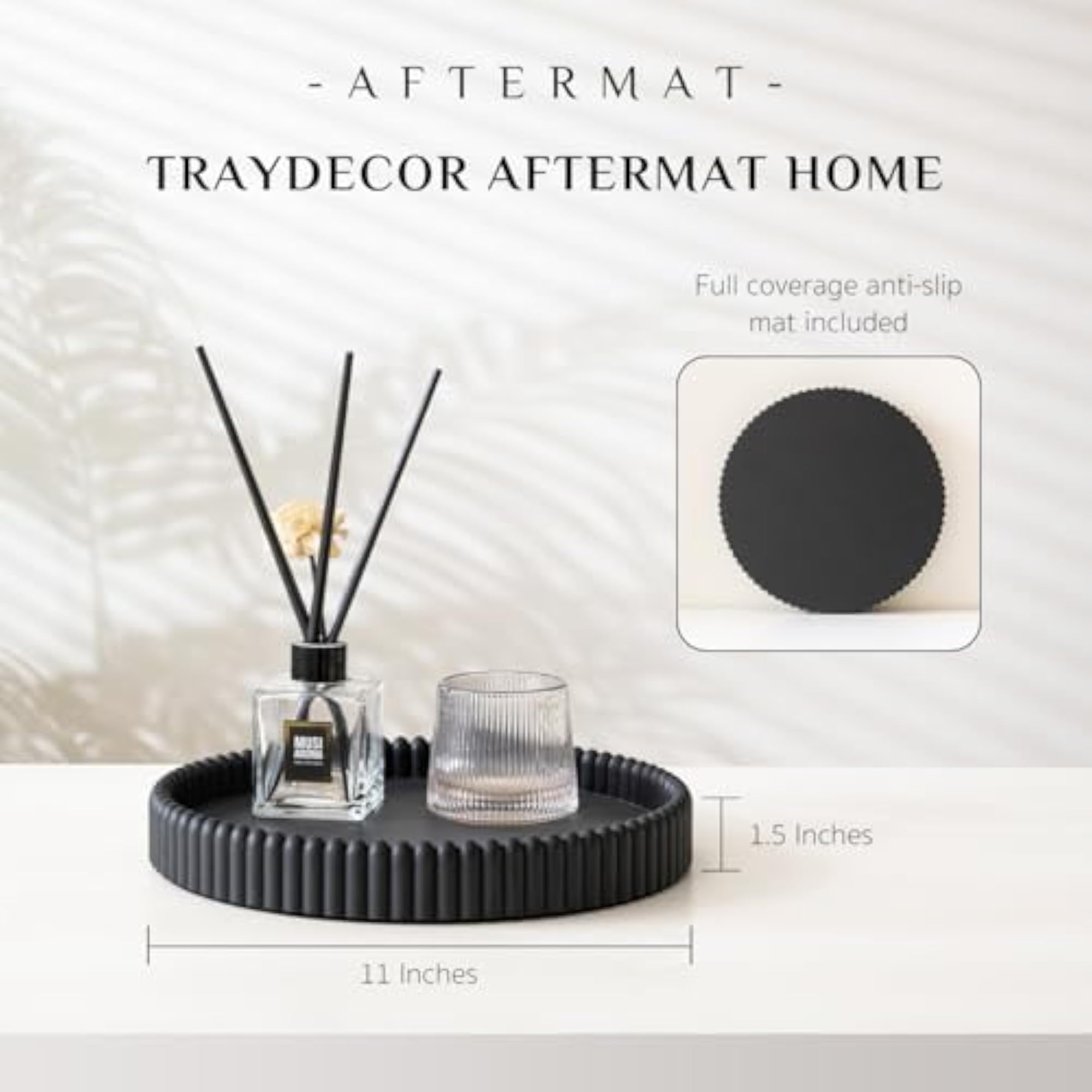 Concrete Black Coffee Table Decorative Tray, Round Serving Tray