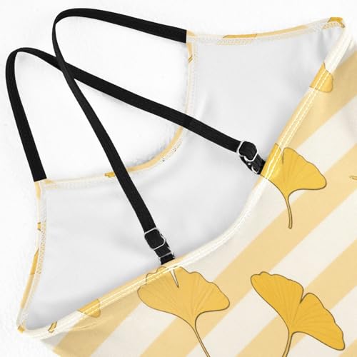 Yellow White Striped Ginkgo biloba leafGirls Swimsuits 1-Piecing Girls Bathing Suits Girls' Swimwear Traje de ba?o para ni?a 3t4