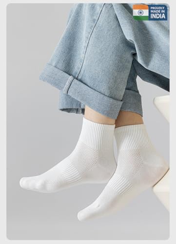 Image of Men's Cotton Rich Ankle Socks Unisex | Soft, Skin Friendly, Terry Cushioned & Breathable | Fits UK 5-11| Combo Packs (IN, Alpha, Free Size, 10, White)
