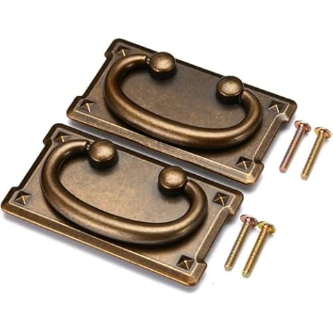 2pcs Vintage Antique Bronze Drawer Ring Pull Handles Knobs Hardware for Dresser Cabinet Door Furniture Drawers Bronze Hand Mission Hardware (Yellow) Cover