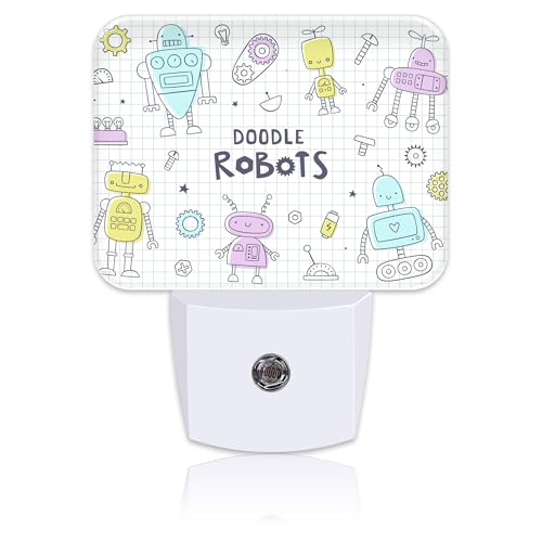 Uiaoiais Doodle Cute Robots Night Light for Kids Girls Boys,