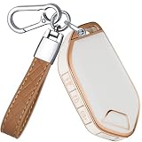 VCCARVN for Kia Key Fob Cover with Keychain - TPU Key Case Shell Protector Compatible with Kia Telluride Sorento K4 K5 EV5 Sportage 5 Button Smart Remote Key, White