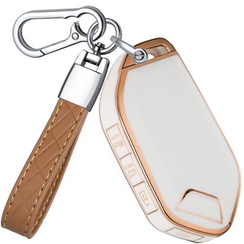 VCCARVN for Kia Key Fob Cover with Keychain - TPU Key Case Shell Protector Compatible with Kia Telluride Sorento K4 K5 EV5 Sportage 5 Button Smart Remote Key White