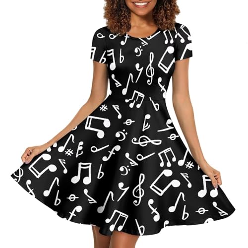 Image of POLERO Women Puffy Swing Elegant Party Midi Dresses Short Sleeve Round Neck A-Line Dress