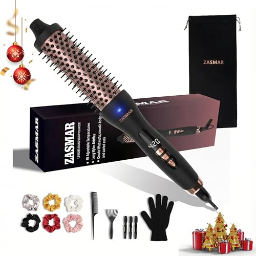 ZASMAR Upgraded Thermal Brush for Blowout 1.5″ Heated Round Brush with 10 Temperature Settings, Negative Ions,30s Fast Curling Iron, Dual Voltage, Quick & Easy to Use, Gifts for Women
