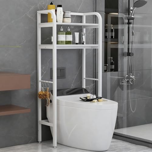 Scaffale portaoggetti sopra il WC, organizer da bagno a 2 ripiani con piedini antiscivolo e ganci a forma di S per risparmiare spazio in bagni, lavanderie e balconi