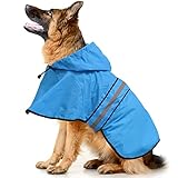 Ezierfy Reflective Dog Rain Coat - Waterproof Adjustable Pet Raincoat Jacket, Lightweight Hooded Dog Rain Coat Poncho for Small to X- Large Dogs and Puppies (Blue, X-Large)