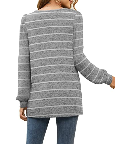Womens Long Sleeve Tops Casual Striped Shirt Pullover Sweaters For Women Grey White S #TOP2
