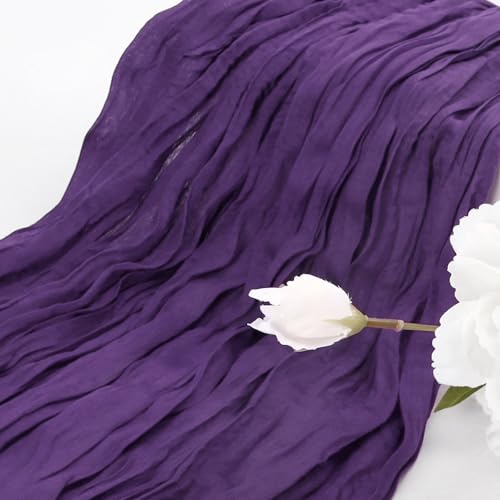 Cheesecloth Table Runner Dark Purple 10FT Gauze Rustic Cheese Cloth Dining Table Decor Runners for Easter Party Birthday Bridal Wedding Decorations 1Pack 35x120 Inches by Enyeopd - Image 3