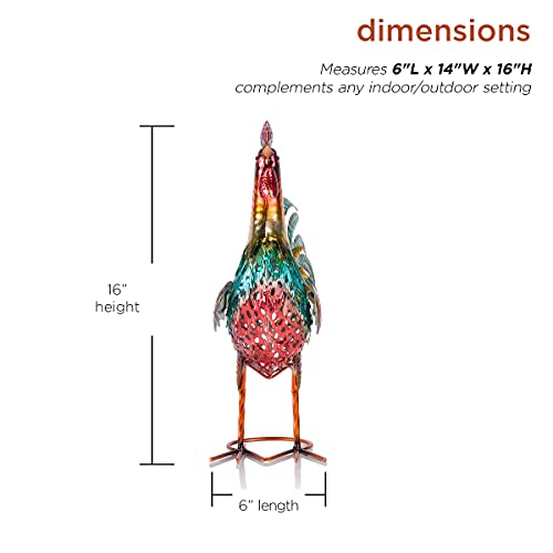 Alpine Corporation Heh472 Alpine 16" Tall Metallic Rooster Standing Yard Statue Decoration, Red Outdoor Décor #TOP2