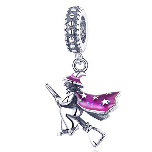 ZaliOan Abalorio para Pulsera,Abalorio de Plata de Ley 925,Originales Bead Charm para Collare -Bruja en La Escoba Cover