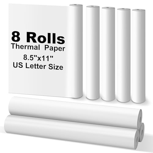 Atnadov 8 Rolls Thermal Printer Paper 8.5''x11'' US Letter Size, BPA free Quick-Dry Thermal Printer Paper, Advanced Clear Printing, Compatible Most Portable Printers (8 Rolls/200 Sheets）