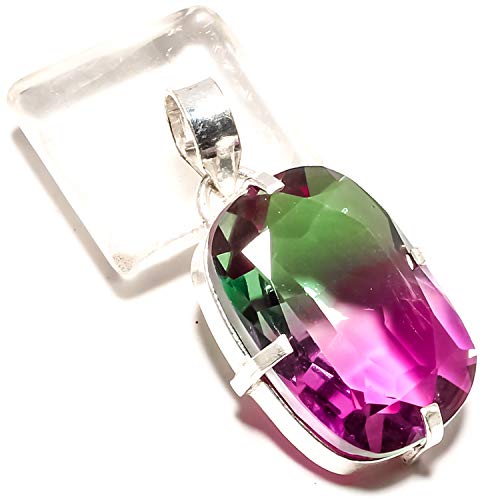 Pendentif en tourmaline bicolore fait main sur argent sterling 925 d'exception