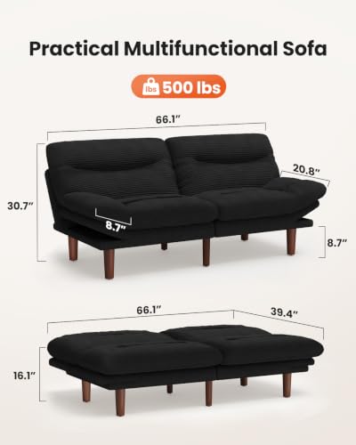 Image of Amada 66 inch Convertible Futon Sofa Bed Corduroy Loveseat
