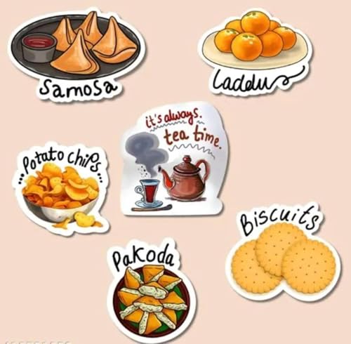 Image of Capio Art MDF Wooden Indian Food Theme Designer Fridge Magnets | Trendy Aesthetic Multipurpose Door & Office Magnets | Stylish Kitchen Decor Accessories | Multicolor | Pack of 6