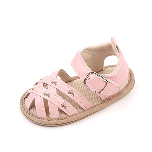 Infant Girls Baby Newborn Summer Sneakers Cute Flower Embroidery Design Walking Sandals Flat Bottom Girls Slides Size 2