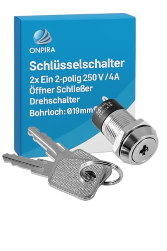 Schlüsselschalter 2x Ein 2-polig 250V / 4A Öffner Schließer Drehschalter Bohrloch: Ø19mm