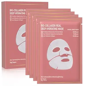 Collagen Face Mask, 4 Pack Bio-Collagen Real Deep Mask Overnight Hydrating Face Mask for All Skin Types,Original Hydrating Collagen Face Mask
