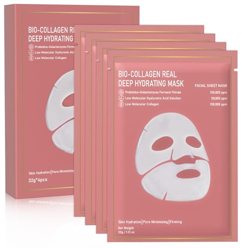 Nityrliv Collagen Face Mask, 4 Pack Bio-Collagen Real Deep Mask Overnight Hydrating Face Mask for All Skin Types,Original Hydrating Collagen Face Mask