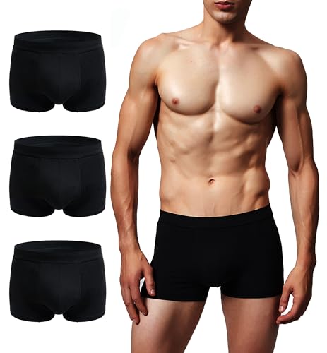 AIRCUTE Men Urinary Incontinence Underwear Washable Absorbency Soft Bladder Leak Proof Boxer Briefs 60 ML 3 Pack (Large 3 Black)