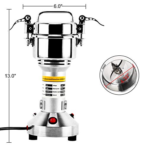 Homend High Speed 150g Electric Grain Mill Grinder Powder Machine Spice Herb Grinder 850W 70-300 Mesh 28000RPM Stainless Steel Commercial Grade for Kitchen Herb Spice Pepper Coffee (150g)