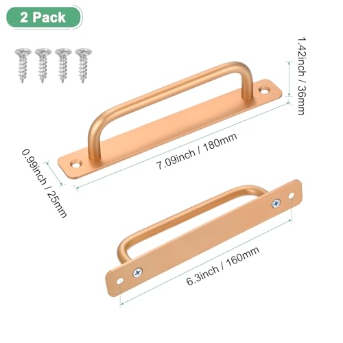 Image of M METERXITY 2-Pack Barn Door Handles, 6.3Inch /160mm Hole Center Aluminium Alloy Gate Handle with Mounting Screws for Bathroom /Wardrobe /Closet /Kitchen, Sliding Door Handle with Plate [Gold]