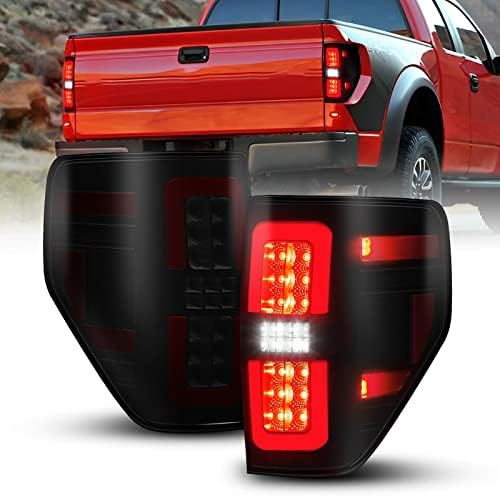 AUTOONE F150 LED Tail Light Assembly Black Housing Smoked Lens Rear Lamps Replacement for 2009 2010 2011 2012 2013 2014 Ford F-150, Driver & Passenger Side