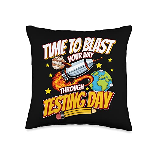 Test Day Space Rocket Galaxy Testing Day Teacher Men Women Throw Pillow