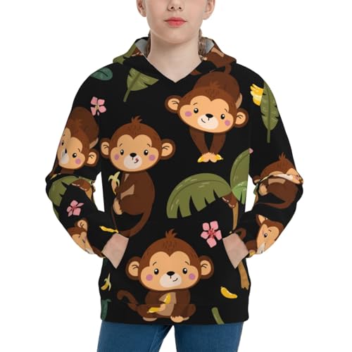 Monkeys Swinging from Palms Kid Hoodies Boys Sweatshirts Girls Pullover with Pocket