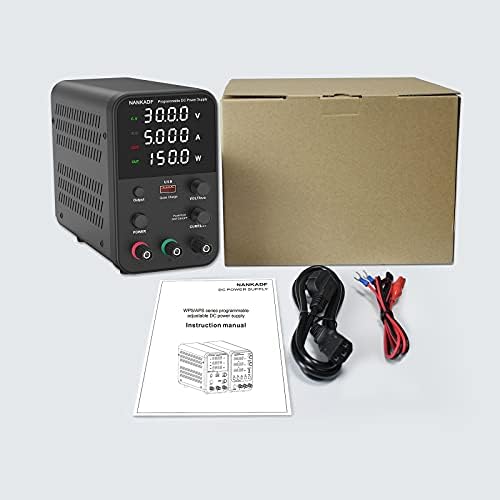 DC power supply (0-30V,0-10A) adjustable, switching power supply, mini high precision 4-digit display with USB fast charging interface, variable lab bench power supply, output on/off/encoder knob