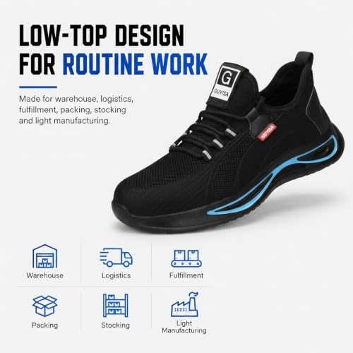 Image of GLANOUDUN Steel Toe Shoes for Men Lightweight Safety Toe Work Shoes Black | Anti Impact Toe Cap, Puncture Resistant, Wear resistant, Comfortable, Cushioned, Breathable, Construction Warehouse Logistics