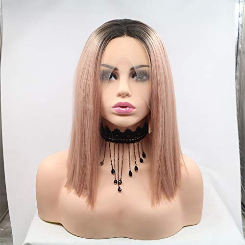Xiweiya Mixed Pastel Pink Bob Wig Short Lace Front Wig Rose Golden Bob 13 * 4 Lace Front Wig Straight Bob Orange Pink Hair Natural Harline Middle Part Soft Wig Heat Resistant Fiber 14 Inch