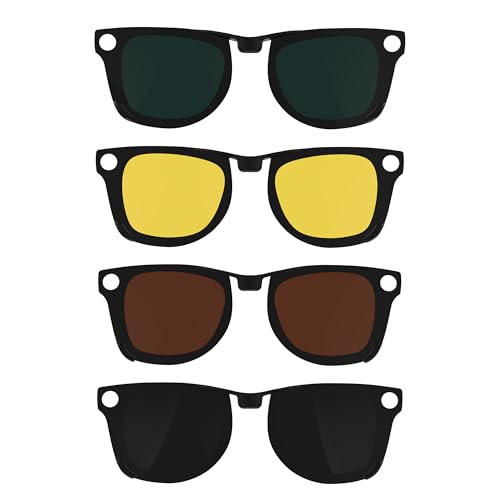 HIBLOKS 4Pcs Polarized Clip for Ray-Ban Meta Wayfarer RW4006 & Gen 2 RW4012 Regular (50-22), Discoloration Clips for Meta Wayfarer Gen 2 Protect Your Eyes, Cool and Fashion (Black+Green+Brown+Yellow)