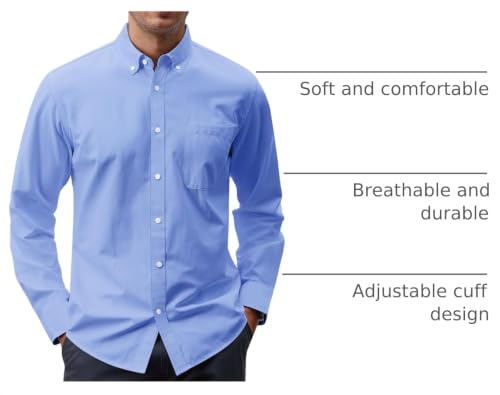 Image of J.VER Men's Oxford Shirt Solid Casual Button Down Collar Shirts Long Sleeve Dress Shirts with Pocket