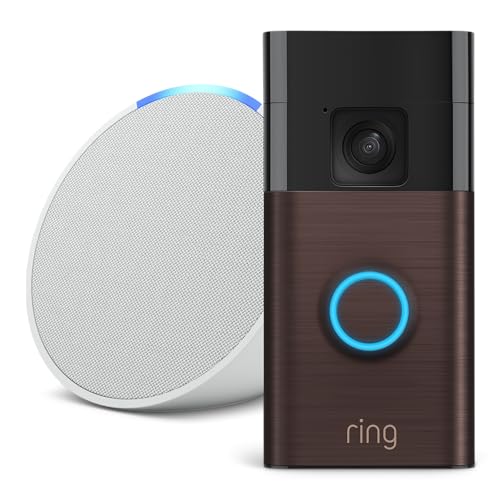 Ring Battery Video Doorbell (Venetian Bronze) and Echo Pop (Glacier White)
