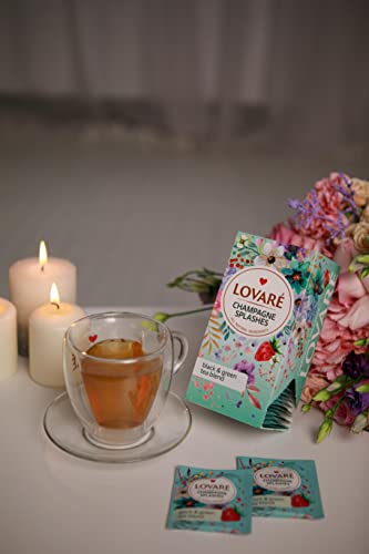 Individually Wrapped Tea Bags By Lovare Made In Ukraine - Black And Green, Floral, Passion Fruit, Huchlebbery Herbal Set With Flowers - Gift Box For Blooming Tea Lovers Men & Women - 48 G (24 Tea Bags X 2 G Each) (Сhampagne Splashes) #TOP1