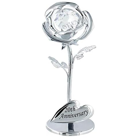 Haysoms Modern 20th Anniversary Silver Plated Flower with Clear Austrian Crystal Glass Bud Cover