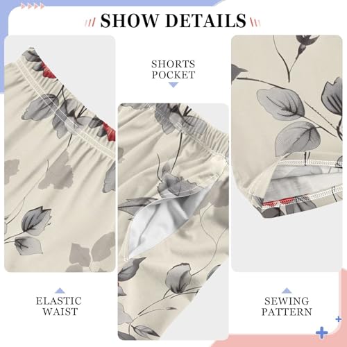 Red Flower Ink Pajama Pants Long Sleep Pant Soft PJ Bottoms Sleepwear4