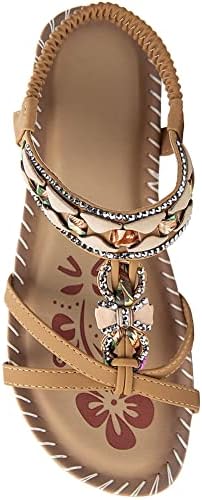 FUDYNMALC Flat Sandals for Women Shoes Comfortable Casual Bohemian Flat Sandals Fashion Dressy Summer Shoes with Elastic Ankle Strap