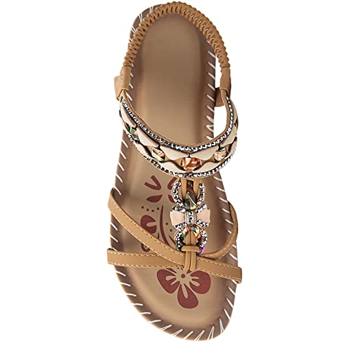 Fudynmalc Flat Sandals For Women Shoes Comfortable Casual Bohemian Flat Sandals Fashion Dressy Summer Shoes With Elastic Ankle Strap #TOP7