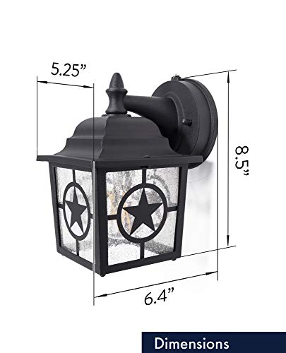 Coramdeo Country Star Outdoor Dusk To Dawn Farmhouse Porch Light For Porch, Patio, And More, E26 Standard Socket, Suitable For Wet Location, Black Powder Coat Cast Aluminum With Seedy Glass #TOP3