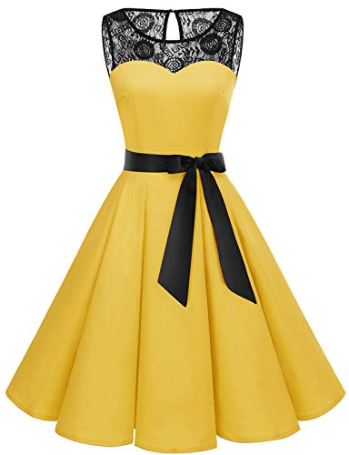 Bbonlinedress Retro Dresses for Women 50s Rockabilly Swing Prom Cocktail Tea Party Yellow S
