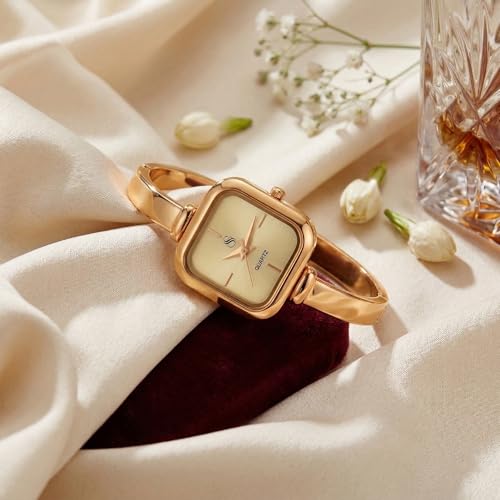 Image of Shocknshop Elegant Bangle Aura Square Dial Ladies Rose Gold Bracelet Strap Watch for Woman -WCH181