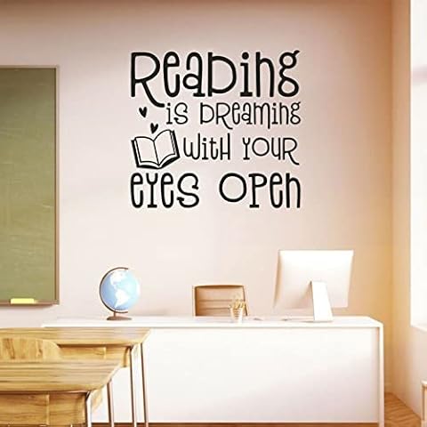 Reading is Dreaming with You Eyes Open Quote School Vinyl Wall Sticker Classroom Book Decor Education Decal Wallpaper Mural,No.1 Black,62x57cm Cover