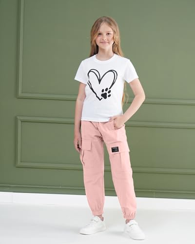 Image of ARTMINE Girls' 2 Piece Outfits Casual Drawstring Jogger Pants and Basic Short Sleeve Top Set, 6-14 Years