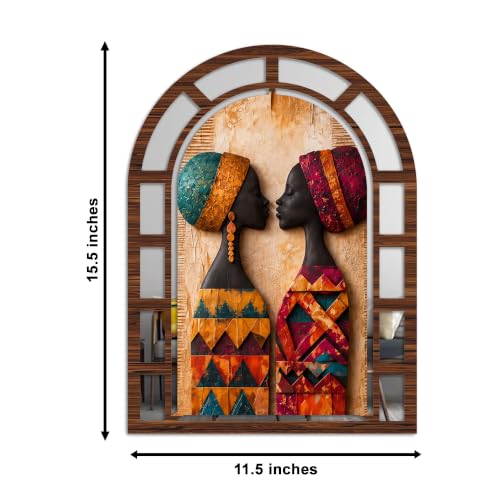 Image of Artvibes Ethnic Women Wall Decoration | Wall Hanging Jharokha Mirror for Living Room, Bedroom, Hall, Office, Entrance & Lobby | Gift for Special One (WH 12019N), Set of 2