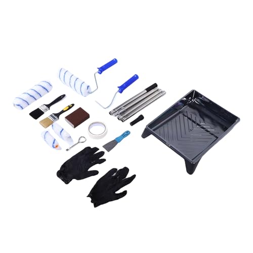 Eminchu Farbroller-Set mit Verlängerungsstange, Professionelles Malerzubehör-Set für zu Hause, Inklusive Rollenabdeckungen, Tablett, Pinseln, Schaber, Ideal für Heimwerkerarbeiten an Innenwänden und