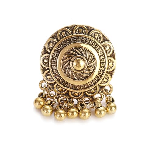 OIDIMS Bohemian Flower Statement Ring for Women Cluster Vintage Jhumka Jhumki Statement Tassel Dangling Ball Open Finger Rings Wedding Band Adjustable Indian Bollywood Dress Accessories Jewelry Gift
